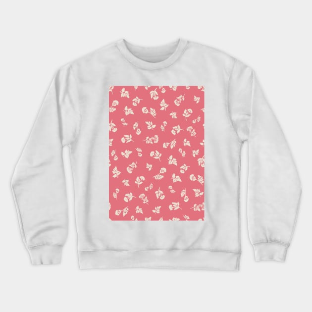 Cream Ditsy Hemlock Print on Vintage Rose Pink -  Floral Repeat Pattern Crewneck Sweatshirt by NattyDesigns